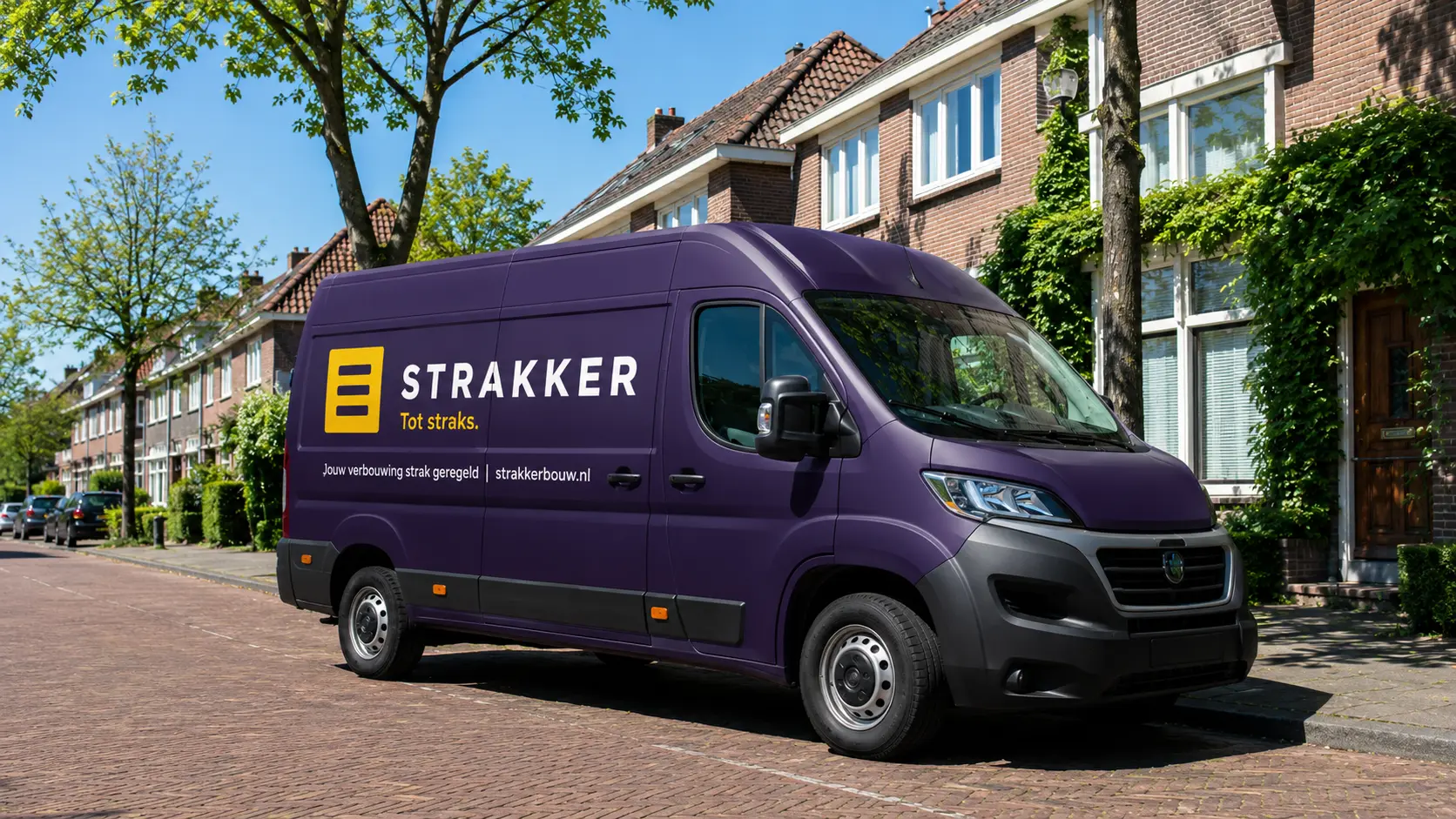 Bedrijfsbus van Strakker bij een verbouwing in Eindhoven